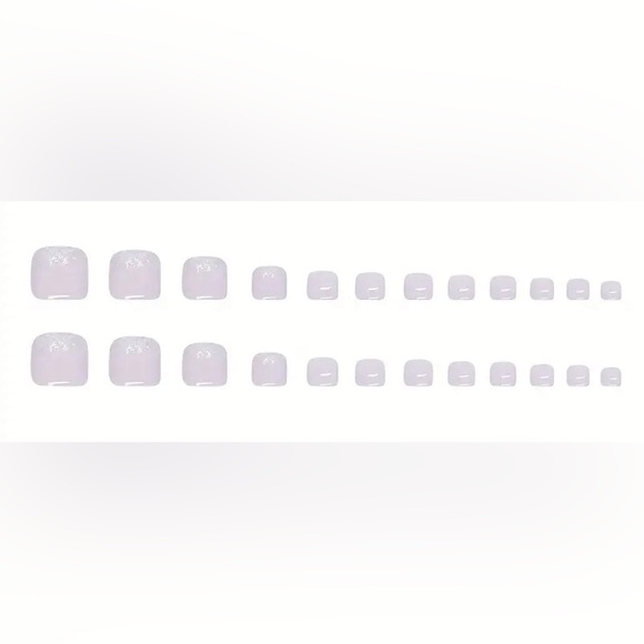 Purple White Pink Square Shaped Press On Toe Nail Kit - Picture 2 of 4